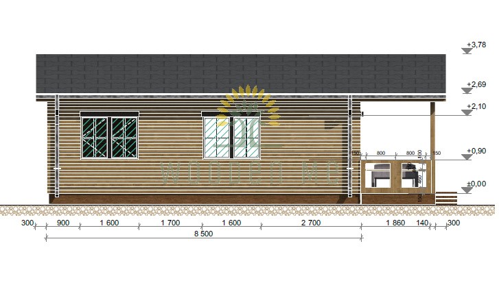 Wooden cabin Petunia 690 cm x 790 cm (54.5 m2)