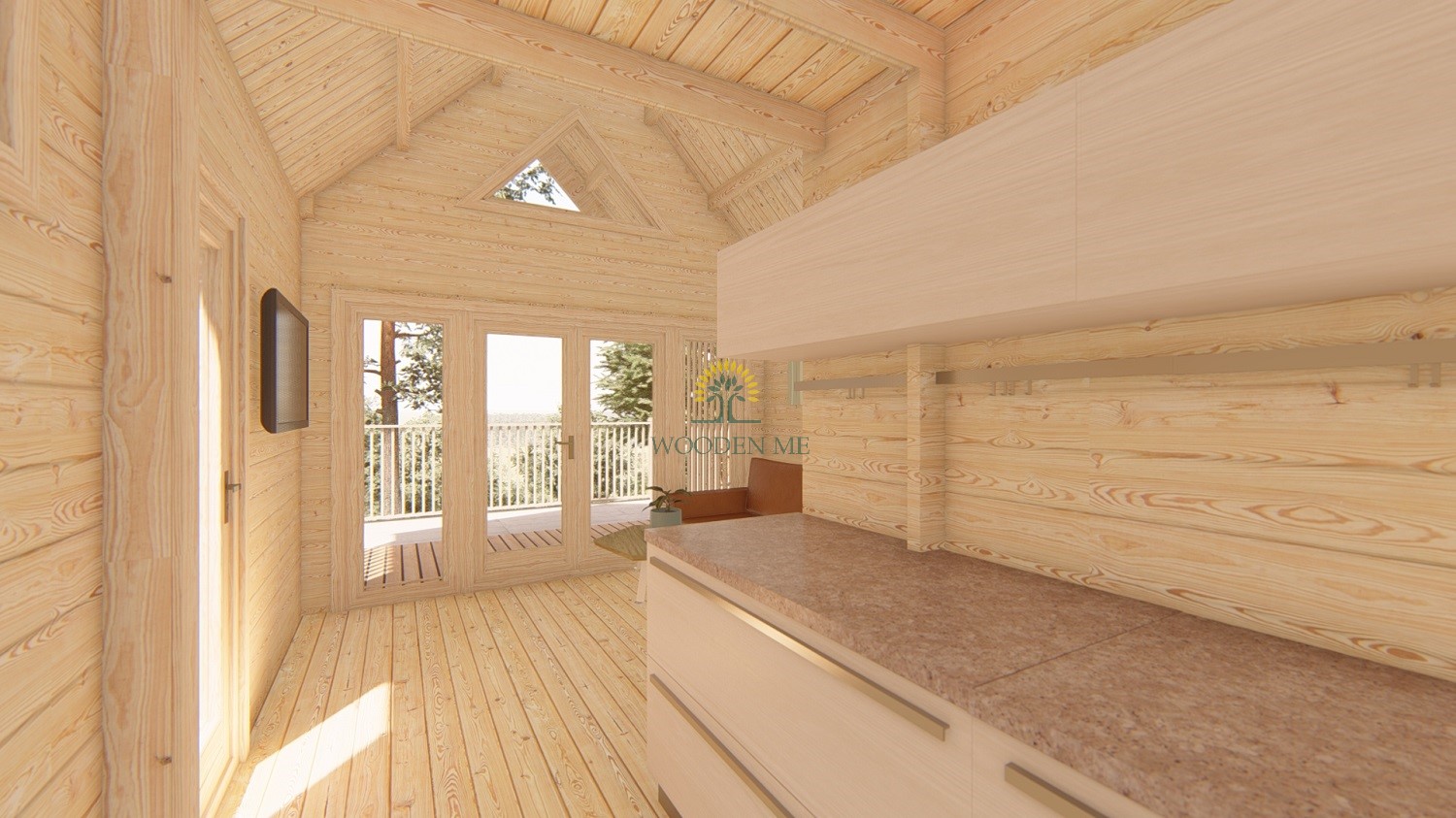 Wooden cabin with loft Scandi 3,7 m x 5,4 m 44mm
